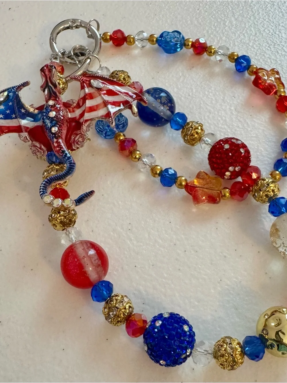 New Patriotic Red Blue Gold Crystal Beaded Dragon Phone Chain/Bag Chain